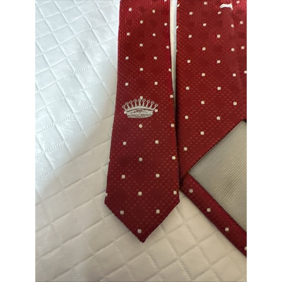 Countess Mara Necktie MARA 100% Silk Red Ivory Polka Dot‎ Textured Weave Tie - Picture 4 of 5